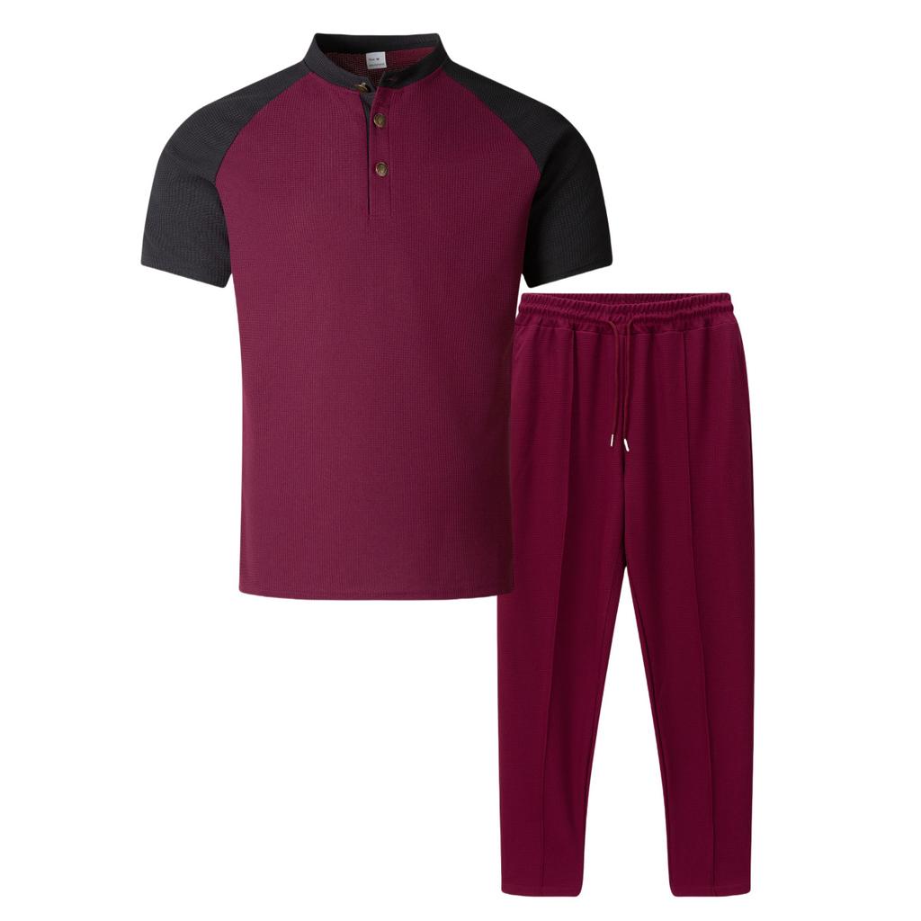 Summer Men's Casual Round Neck Short Sleeved Pants Set
