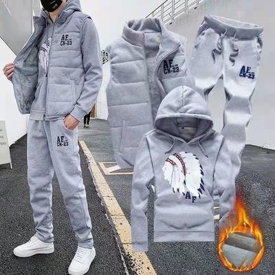 Hoodies Vest Pants Casual Men's Track Suit Clothing Coats Winter Thick Warm Tracksuit Men Printed Mens Set Vest