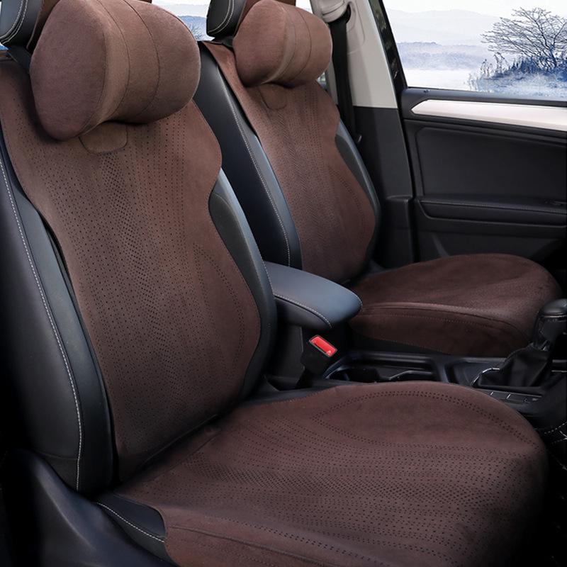 Breathable Suede Car Seat Cushion - Universal Fit, All-Season, Perforated Design