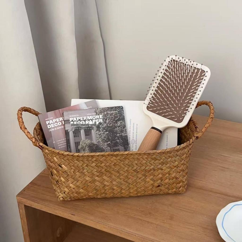 Retro Woven Multifunctional Storage Basket for Household, Living Room, Desktop, and Cosmetics