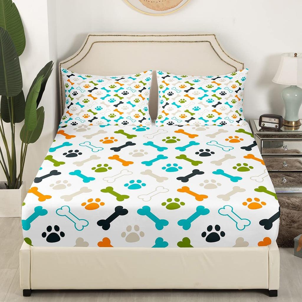 Dog Footprint Pattern Sheet Three-Piece Digital Printed Sheet Bedding Set Adult Children