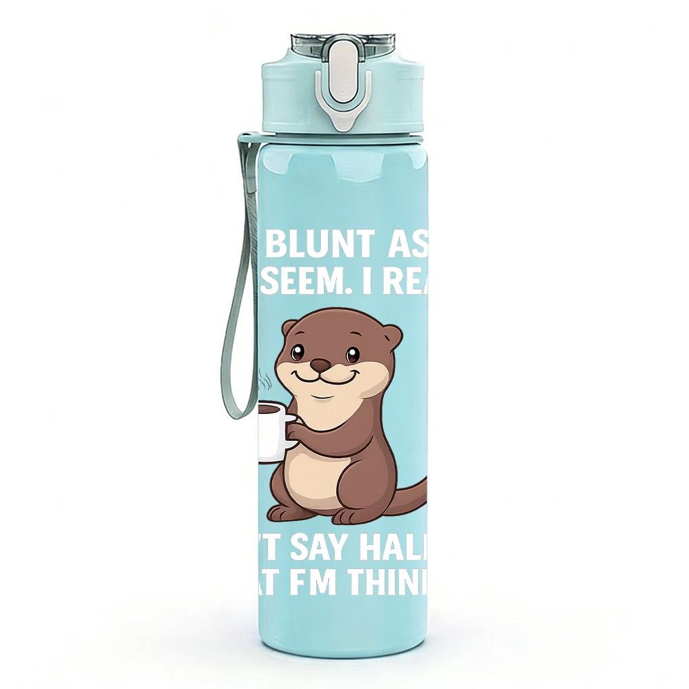1PC Cute Otter Holding Drink 750ml Color Plastic Sports Water Bottle Leakproof Flip Straw Lid Suitable for Sports Office Home Use