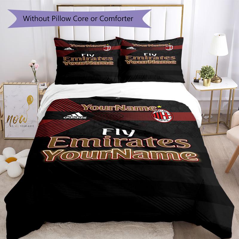 Ac Milan Personalisiere deinen Namen Bettwäsche-Set Atmungsaktiver Bettbezug mit Kissenbezügen Heimdekoration Geburtstagsgeschenk