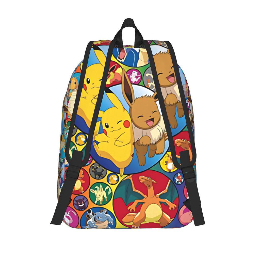 Fashion Pokemon Print Pikachu Eevee Collage Backpack  Mochilas Light For Work Large Capacity Rucksack