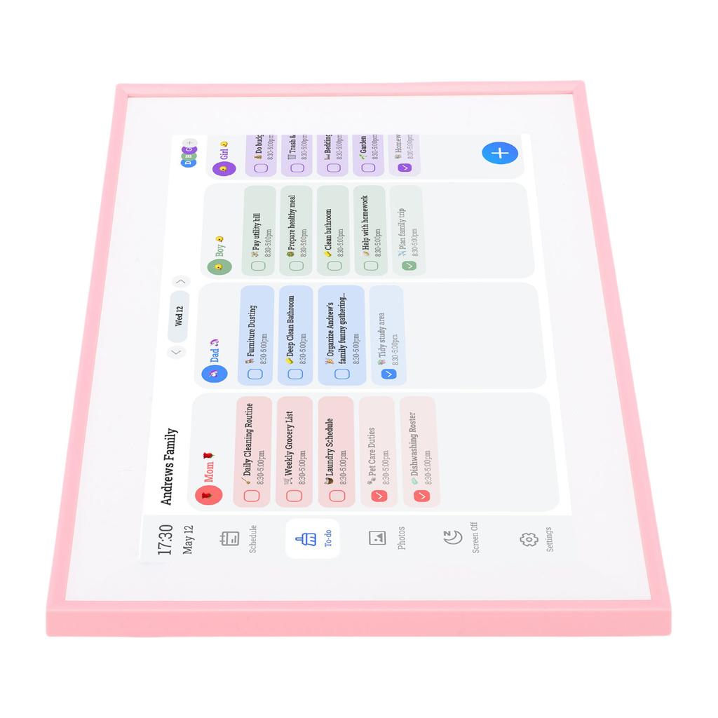 Intelligenter digitaler Kalender 10,1 Zoll HD-Touchscreen Familienplaner mit Aufgabenliste für Zuhause Rosa