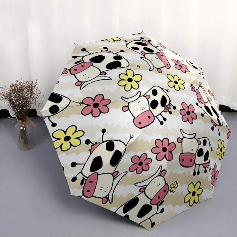1pc Cow FloralAutomatic Open/close Folding Umbrella, Compact Portable Travel Umbrella, Perfect Birthday/Holiday, Cute Umbrella y056