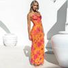 Sleeveless Strapless Print Camisole Slim High Waist Pencil Dress Ankle Length Backless Slit Spring Dresses Women Casual