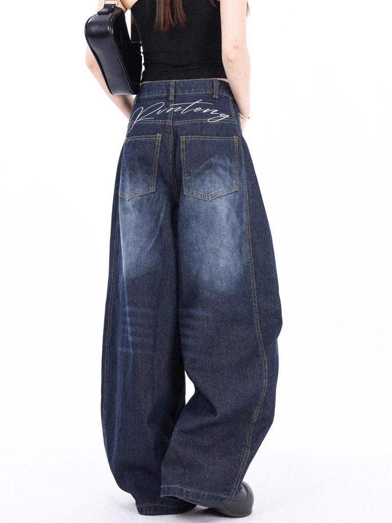 Unisex American Wide-Leg Baggy Scythe Jeans, Washed Silhouette, Spring/Autumn 2025 Style.
