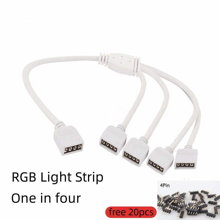 RGB LED Strip Light Link lines Solder-Free Connecting Cable 4pin One Drag Multi-Head Tap Wire Split Two/Three/Four White Cable