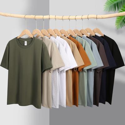 220g algodão masculino verão camiseta solto ajuste cor sólida o-pescoço camiseta manga curta casual streetwear