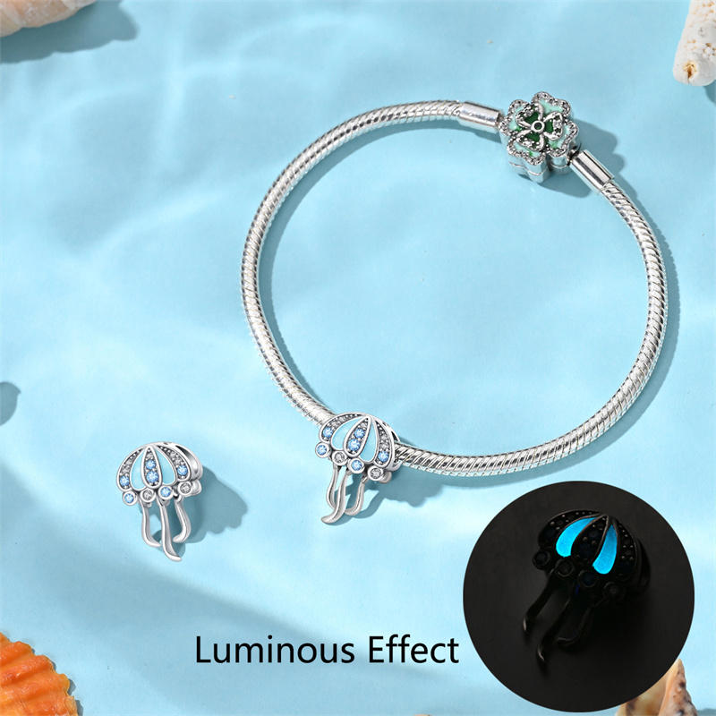 Copper Color Luminous Changing Series-Blue Lotus Beads Fit Pan Bracelet Diy Charm For Women Jewelry Fashion Gift