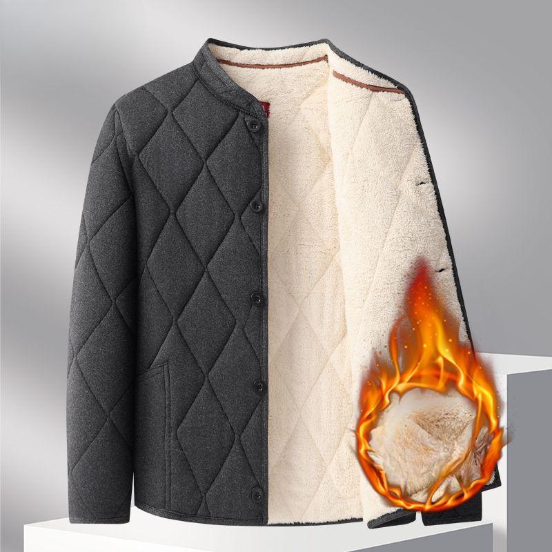 Men's Plus Velvet Padded Jacket Suit Winter Thickened Padded Jacket Dad Plus Velvet Thermal Underwear Padded Jacket Suit