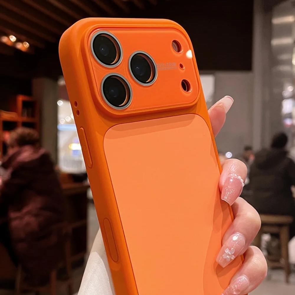 Large Window Candy Pure Color Case for For Iphone 16 17 Pro Max 1 14 13 With Lens Film Liquid Silicone Shockproof PC Cover