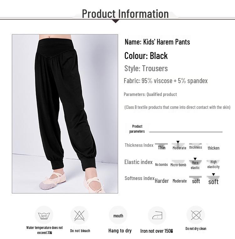 Czarne Haremki Taneczne dla Dzieci Chłopców i Dziewcząt - Długie Spodnie Treningowe Łacińskie na Wiosnę i Jesień