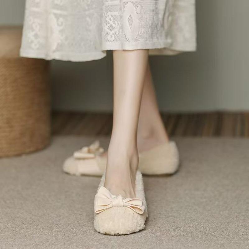 Mao Mao Shoes Flat Bottom Winter New Wear Velvet Cotton Shoes Bow Doudou Shoes Comfortable Shallow Mouth Single Shoes Women