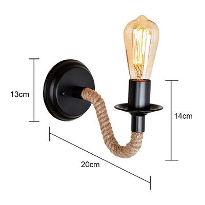 Retro Lampa Ścienna LED z Liny Konopnej Amerykańskie Retro Światło Kinkiet Ścienny Salon Loft Oświetlenie Toaletka Światło Kinkiet Wewnętrzny Kinkiety Ścienne