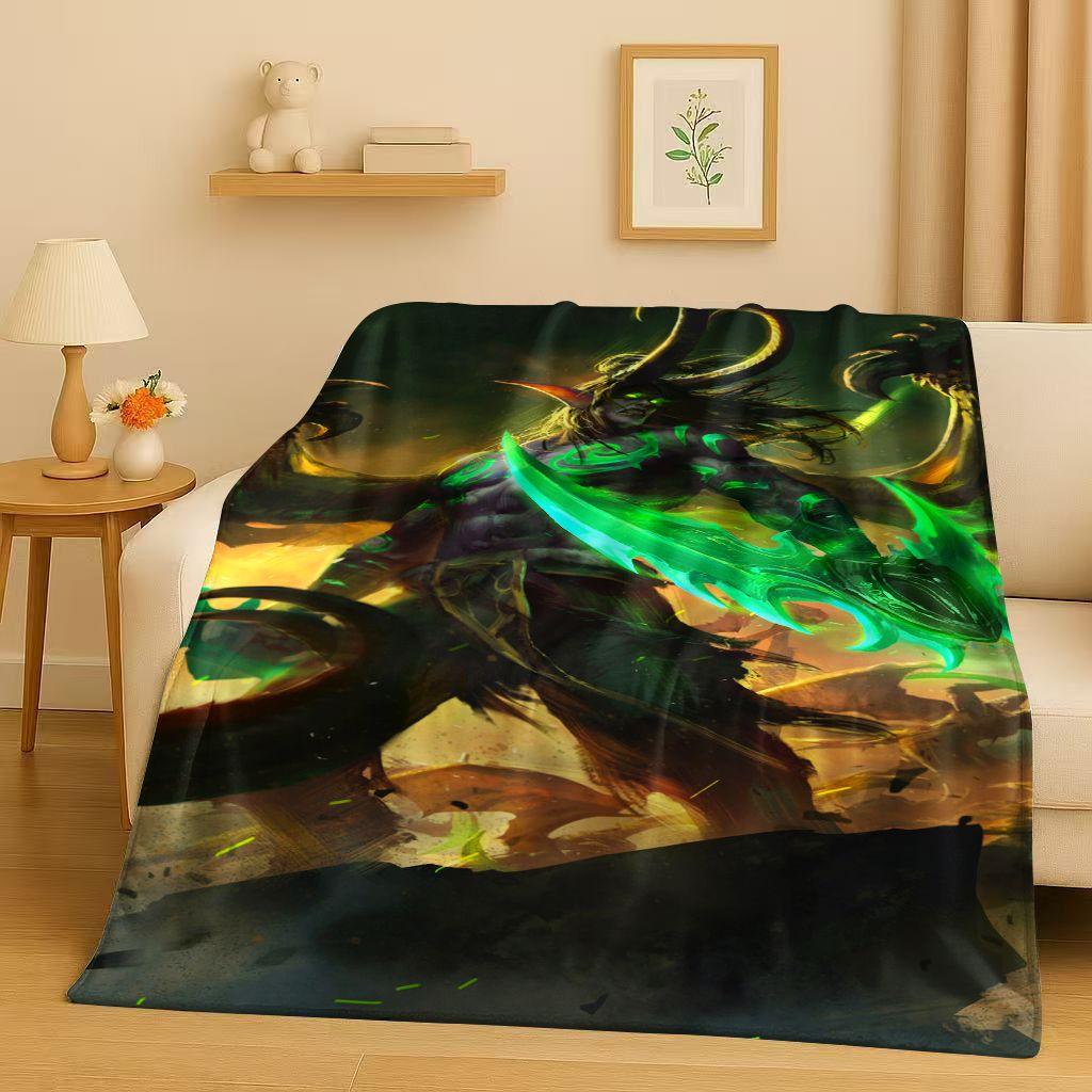 

3D WOW World of Warcraft Game Demon Hunter Arthas Cartoon Flannel Blanket,Ultra Soft Plush Throw for Home Bedroom Bed Sofa Cover 180x230cm