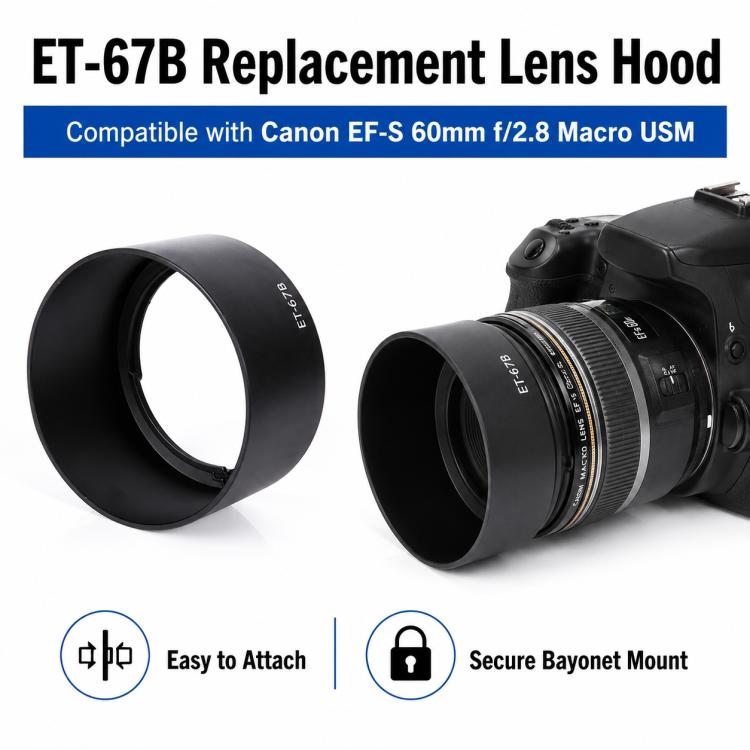 ET-67B Lens Hood Shade for Canon EF-S 60mm f/2.8 Marco USM Lens (Black)