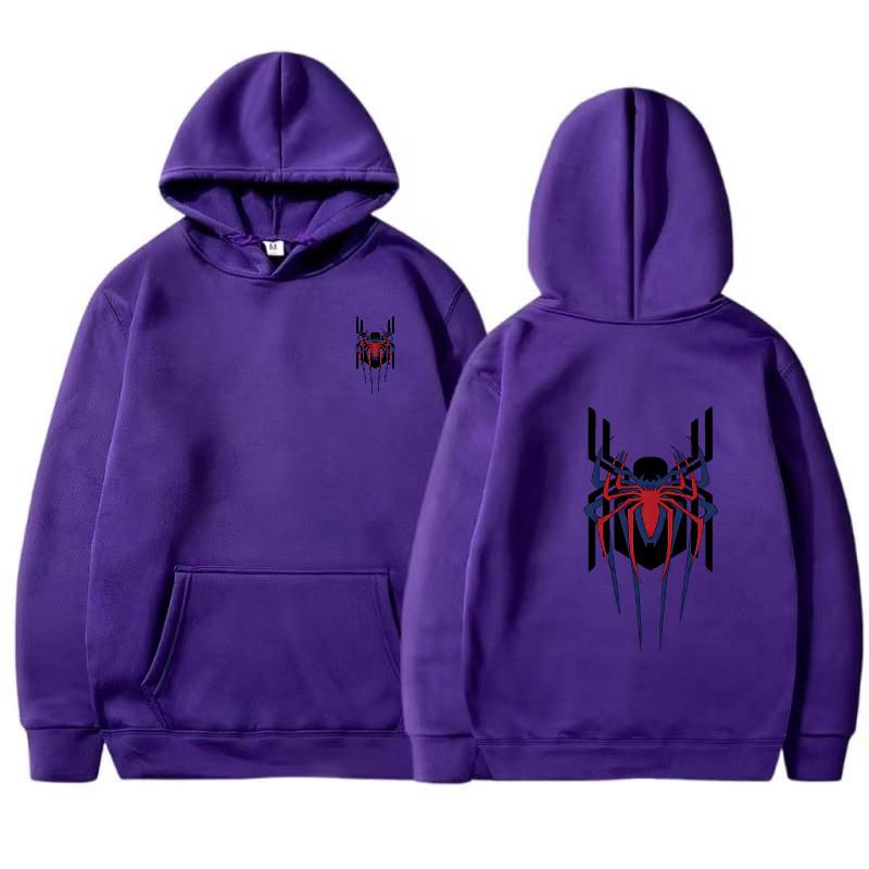Men's Hoodie Street Fashion Deep Red Spider Print Sweatshirt Brushed Fleece Women's Casual Fun Loose Hoodie