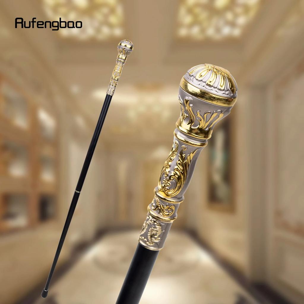 Goldgrauer Luxus-Gehstock mit rundem Griff, modischer Gehstock für Party, dekorativer Gehstock, eleganter Spazierstock mit Crosier-Knopf, 93 cm