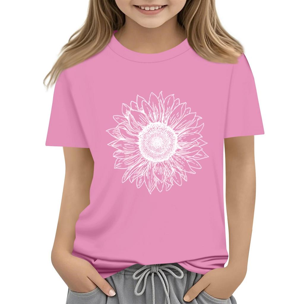 Summer Kids Round Neck Top Sunflower Short Sleeve T-shirt Top