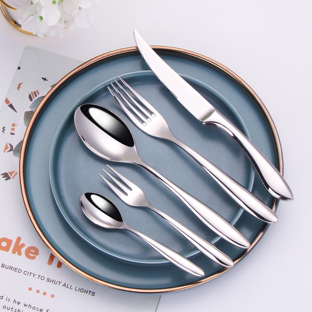 6/16/20/24Pcs Sliver Tableware Stainless Steel 304 Cutlery Set Mirror Fork Spoon Western Dinner Set Smooth Handle Flatware4
