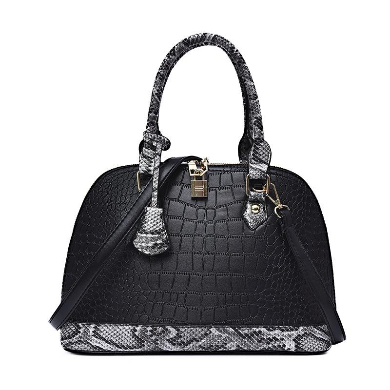 New Crocodile Pattern Handbag, Stone Pattern Lock, Shell Bag, Snake Pattern Splicing Messenger Bag, Shoulder Bag, Women's Bag.