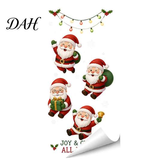 Glue Free Glass Film Christmas Static Window Clings, Removable Decals, Snowman Santa Reindeer Nutcracker Transparent Decorative Stickers with