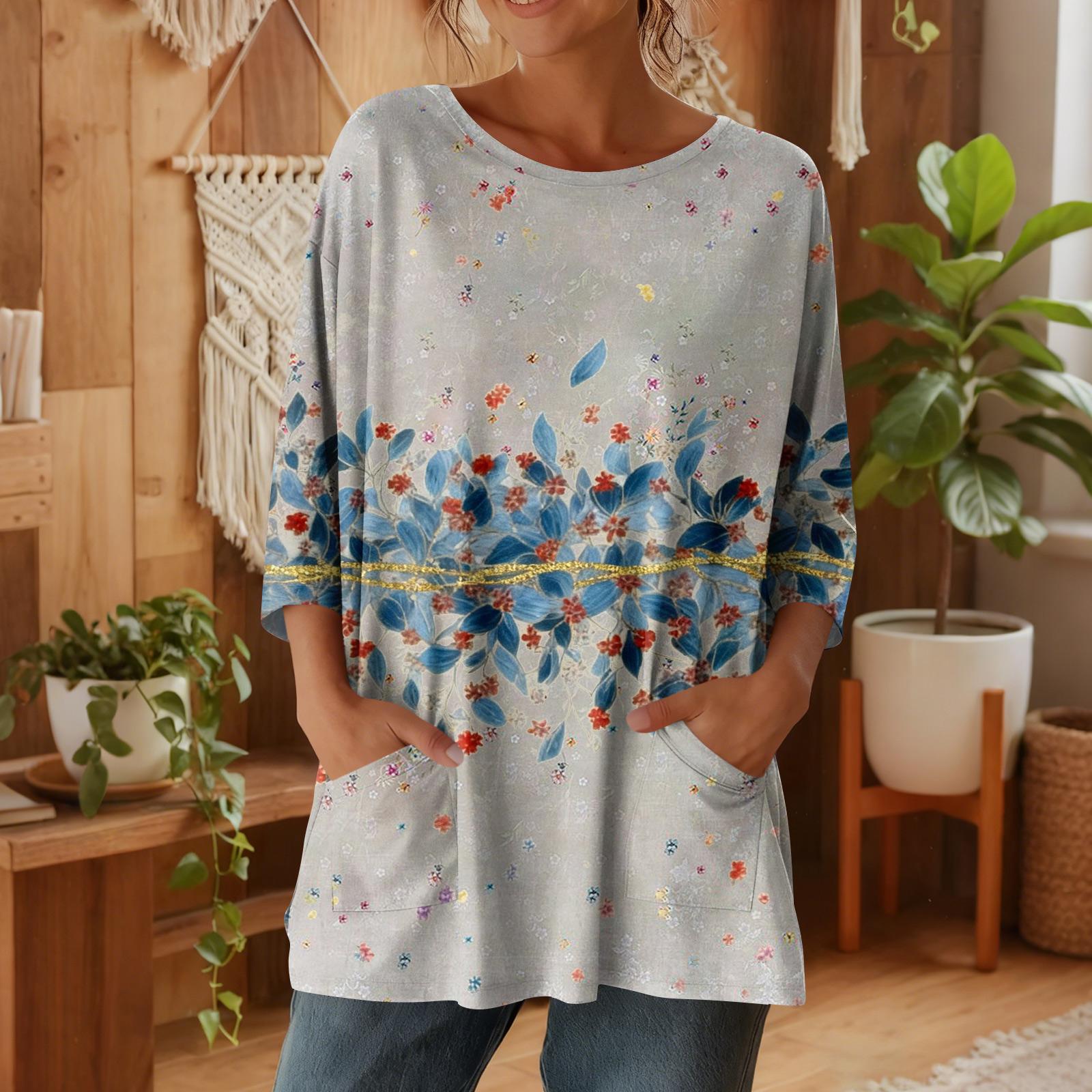 

Women s 3/4 Sleeve Shirts Graphic Tees Shirts Casual Basic Tops Pullovers XXL