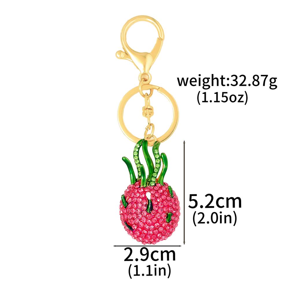 Exquisito Llavero de Fruta 3D Delicioso con Pedrería Pitahaya lichi Fresa Piña Colgantes para Llavero Joyería para Mochila de Mujer Regalo