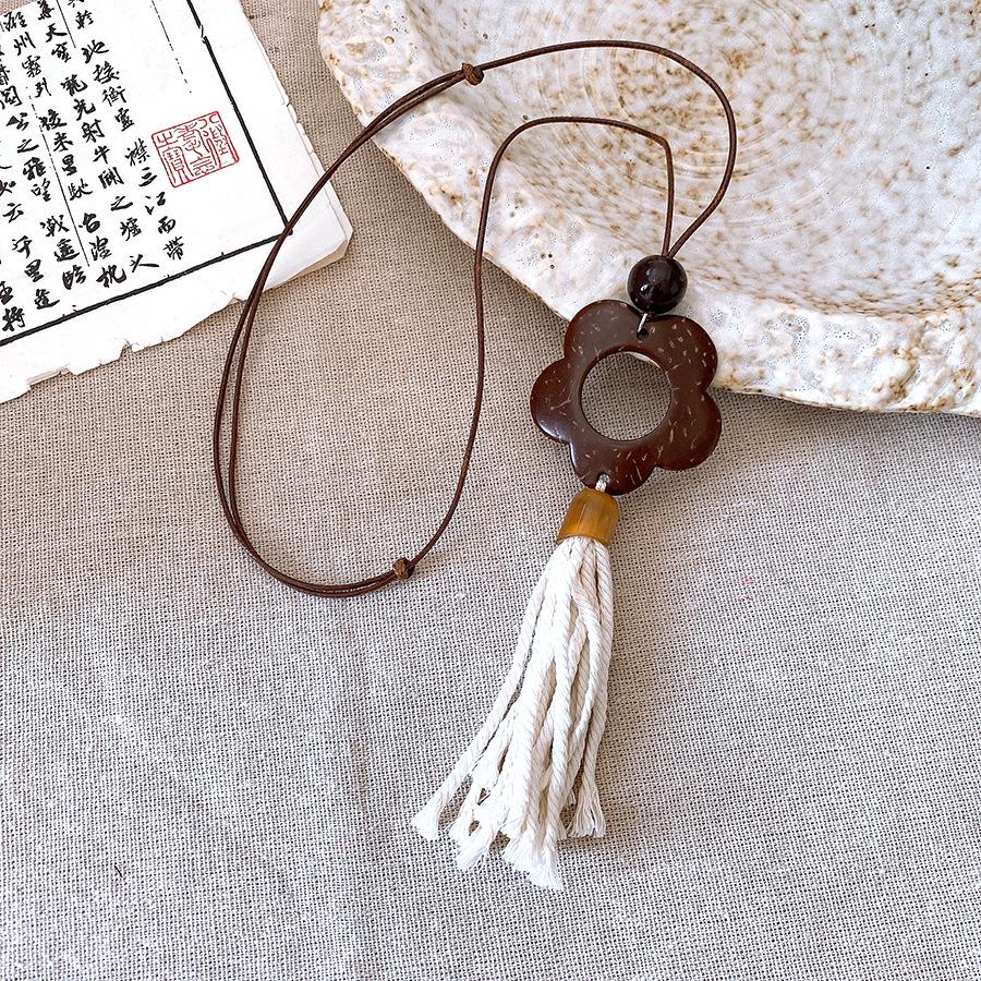 Винтажное этническое деревянное круглое плетеное веревочное ожерелье-подвеска для женщин