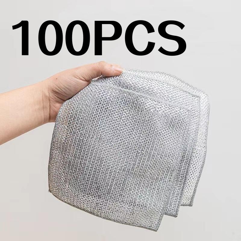 50/100Pcs Traceless Silver Wire Dishwashing Cloth Kitchen Rag Cleaning Double-Sided Non-St Christmas Halloween Gift