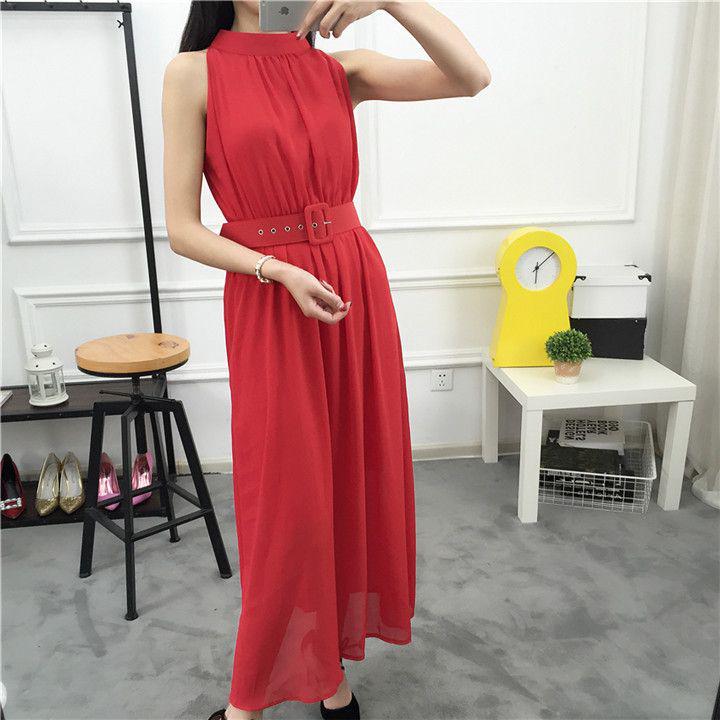 Women s Slimming Chiffon Sleeveless Dress - 2025 Korean Style Summer Beach Skirt Small красный