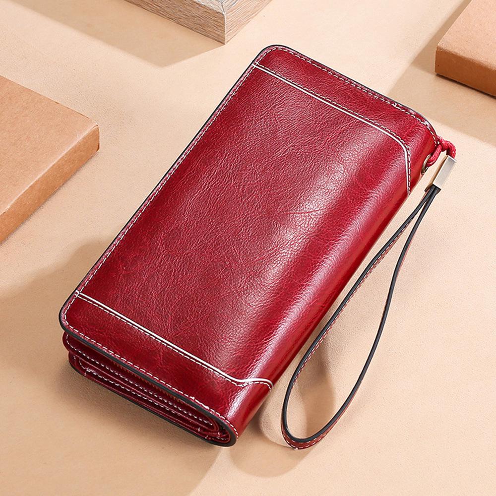 Genuine Leather RFID Women's Long Wallet with Wax Finish