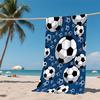 1pc Football Print Beach Towel-Dark Blue Background, Classic Black & White Pattern, Quick Drying Microfiber, Ideal for Travel