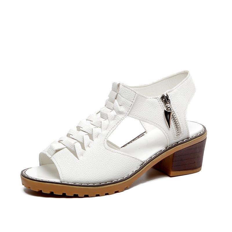 Plus Size Women's Peep Toe Sandals - Chunky, Flat, and Mid Heel Options with Tendon Sole & Side Zipper for Summer.