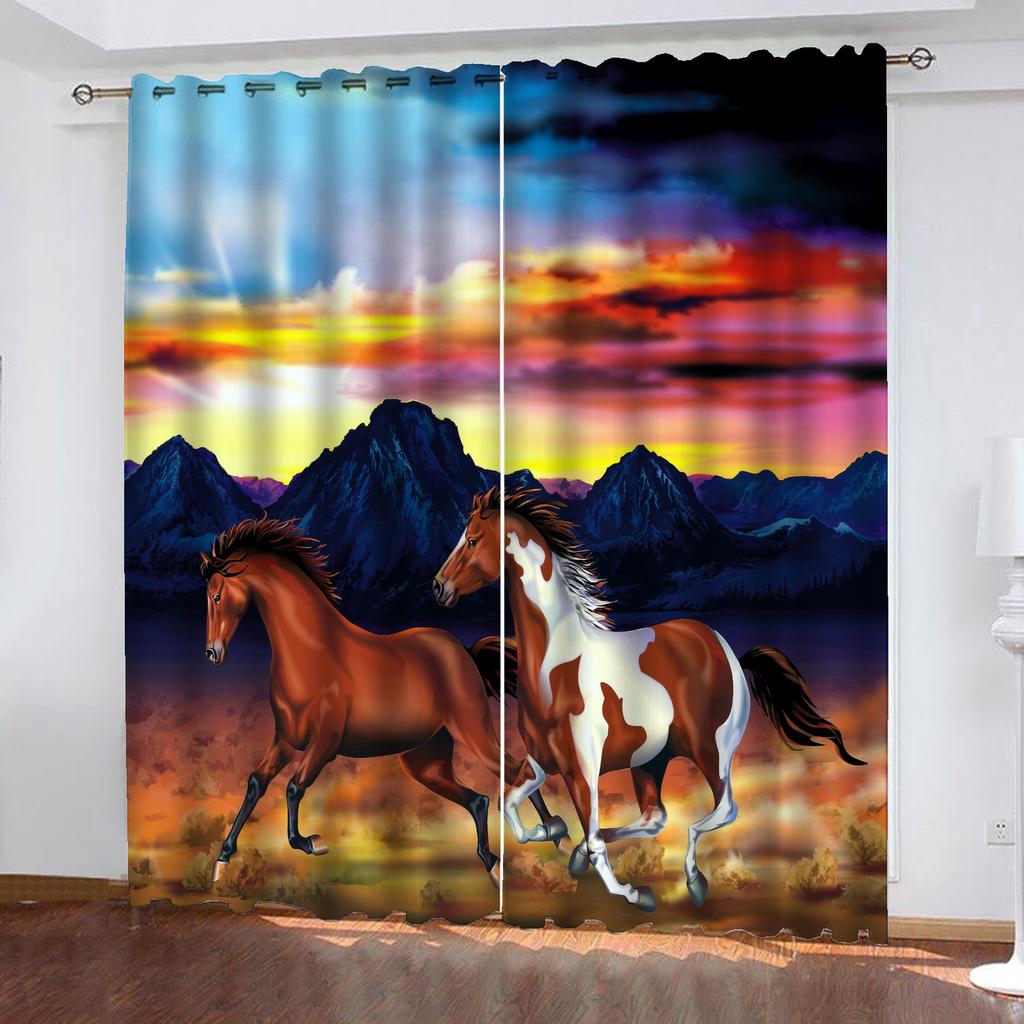 Horse Animal 100% Polyester Home Decor Living Room Bedroom Blackout Curtains Balcony Screen Cartoon Cute Perforated