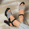 Fashion 2025 Summer Open Toe Women's Sandals Platform Mixed Colors Buckle Strap Chunky Heels Sandals Fashion Plus Size Dress Party Shoes