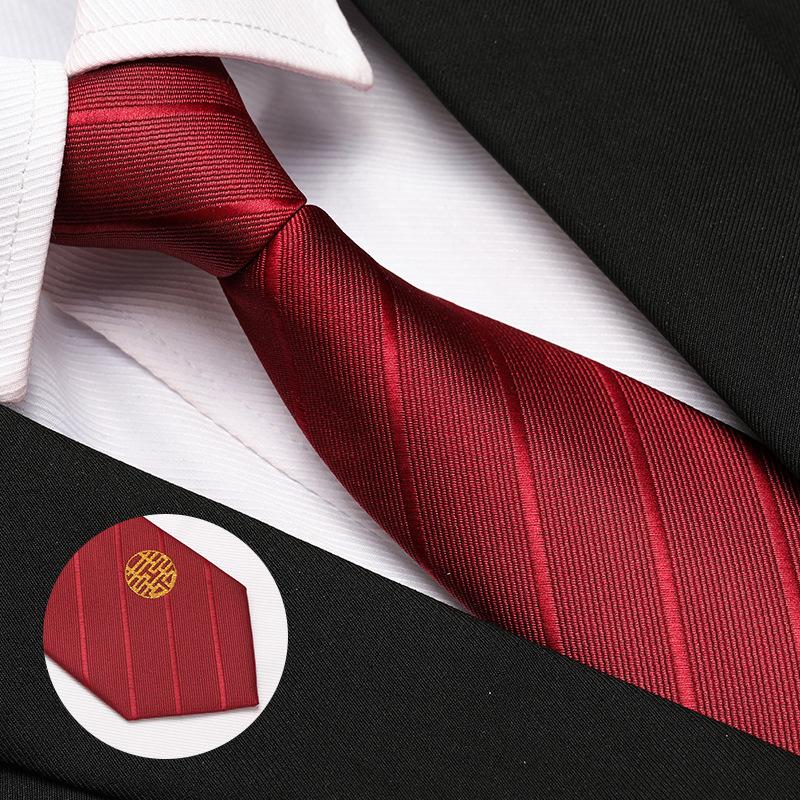 Men'S Formal Wedding Business Tie 8Cm Groom Wedding Banquet Burgundy Tie Hand Zipper Men And Women
