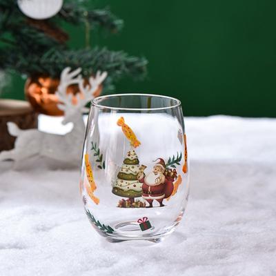 Hand Painted Christmas Theme Glass Goblet Santa Claus Snowman Pattern Transparent Red Wine Glass Cartoon Egg Glass Hotel