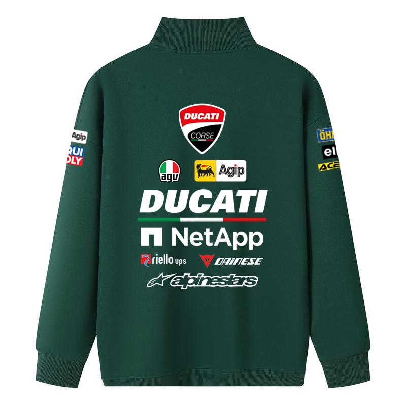Ducati Corse MotoGP Racing Half-Zip Sweatshirt, Men Women Black Oversized Streetwear Pullover with Full Sponsor Print