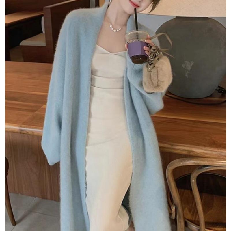 Lässiger Wind mittellanger und knielanger Strick-Cardigan-Pulloverjacke Damen locker Herbst und Winter Retro Strick-Cardigan-Mantel Damen