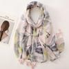 Beige Coffee Scarf Luxury Thin Womens Scarves Spring Floral Hijab Veils Soft Cotton Shawl Wrap Tassel Viscose Muslim Woman Hijab