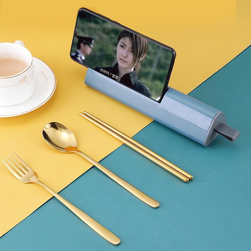 304 Stainless Steel Spoon Fork Chopsticks Cutlery Set Portable Dinnerware Kit Lunch Tableware with Box Travel Kitchen Accessories
