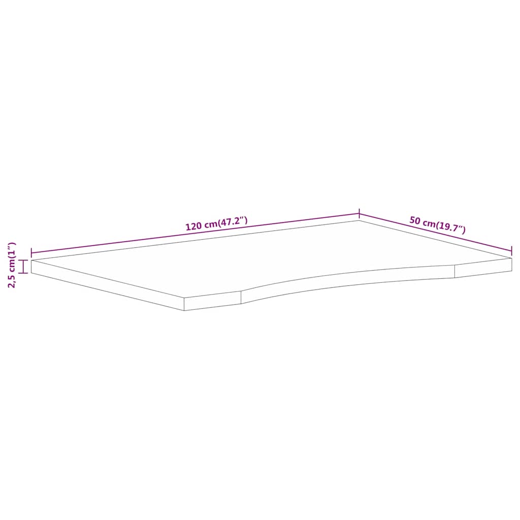 Solid Mango Wood Desktop with Cutout 120 x 50 x 2.5 cm