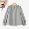 ZANZEA Women Splice V-Neck Loose Casual Long Sleeve Blouse