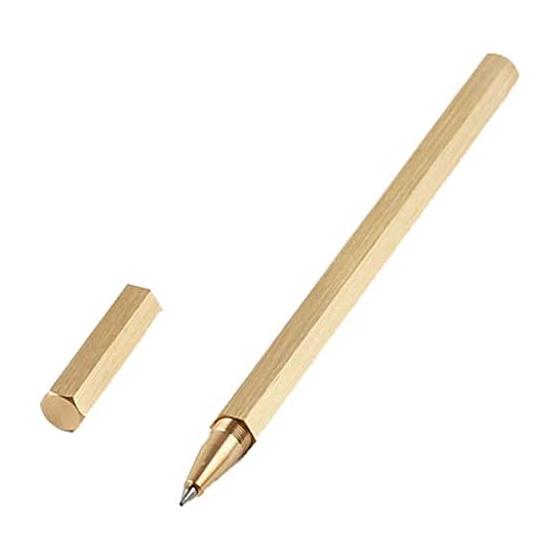0.5mm Creative Ballpoint Pen, Hexagonal Brass Rollerball Pen for Journaling, School, Office Stationery, Gel Pen with Case