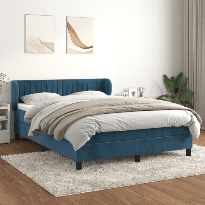 VidaXL Lit à sommier tapissier et matelas Bleu foncé 140x190cm Velours 3127611