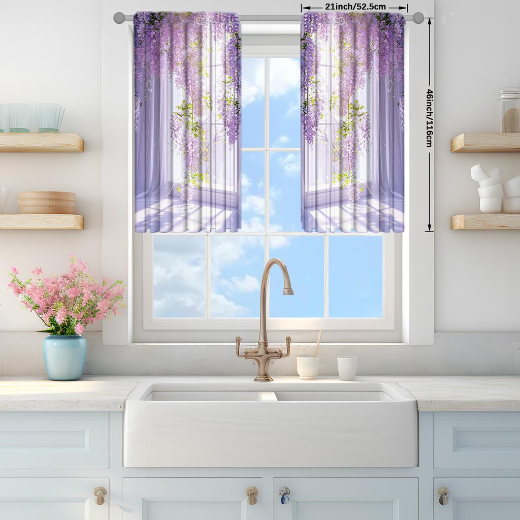 2pcs Wisteria Sinensis Printed Curtain for Home Decor - Rod Pocket Window Treatment for Bedroom   Office   Kitchen