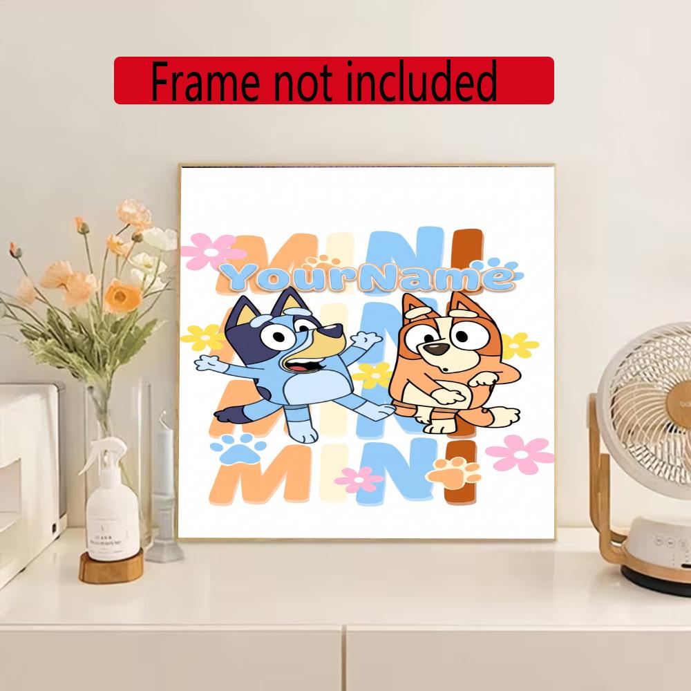 Bluey Customize Your Name Diamond Painting Round Diamond Diy Frameless Holiday Artwork Suitable For Home Office Wall Decoration